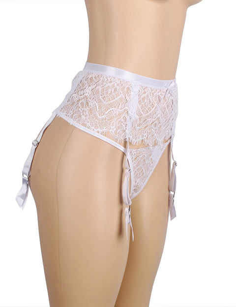 Eyelash Lace High Waist Garter Belt Panty Set P5206-2 White L