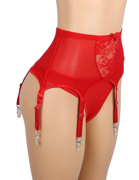 Lace Metal Clips Garter & Panty P5229-3 Red S