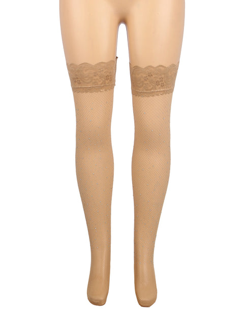Lace Rhinestone Fishnet Stockings H3570 Nude XS/M