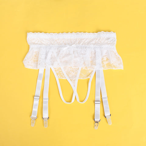 Sexy Lace Garter Panty with Metal Buckles P5251-2 White XS/S