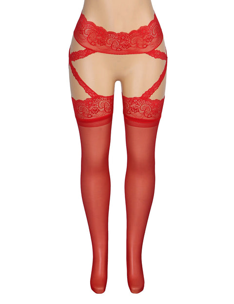 Sexy Stockings Lace Cross One Piece Pantyhose H3639-2 Red One Size