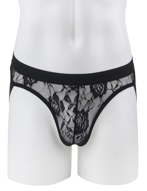 Lace See Through Mens Jockstrap Undie MP307-1 Black L