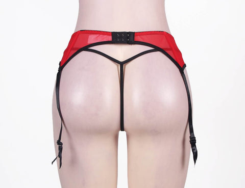 Sexy Transparent Lace Garter & Panty P5123-2 Red XS/S