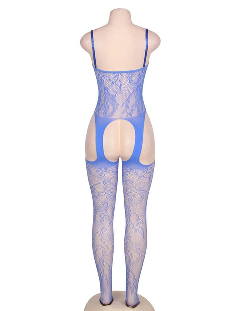 Bold Cutouts Crotchless Fishnet Bodystocking H3163-3 Blue XS-M