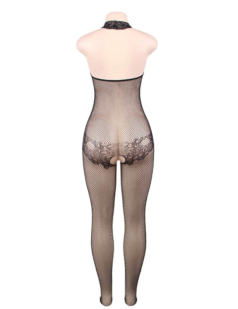 Crotchless Lace Halter Bodystocking H3137 Black XS/M