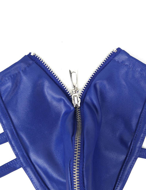 Mens Synthetic Leather Sexy Zipper Undies MP068-2 Blue S