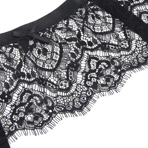 Eyelash Lace High Waist Garter Belt Panty Set P5206-1 Black XL