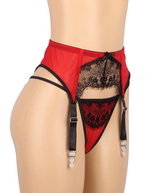 Eyelash Lace Metal Clips Garter & Panty P5255-2 Red S
