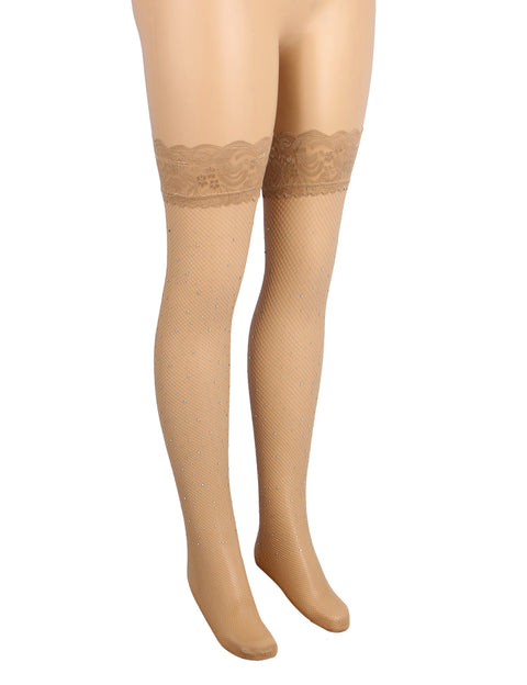 Lace Rhinestone Fishnet Stockings H3570 Nude XS/M