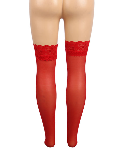 Sexy Lace Stockings With Silicone Straps H2157 Red XS/M