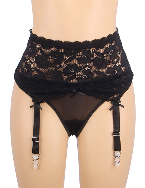 Sexy Lace Metal Clips Garter & Panty P5253-1 Black XS/S