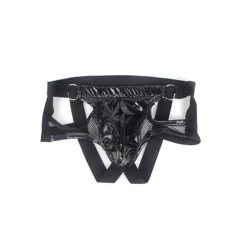 Faux Leather & Mesh Sexy Low Waist Mens Jockstrap MP305-1 Black S