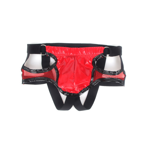 Faux Leather & Mesh Sexy Low Waist Mens Jockstrap MP305-2 Red S