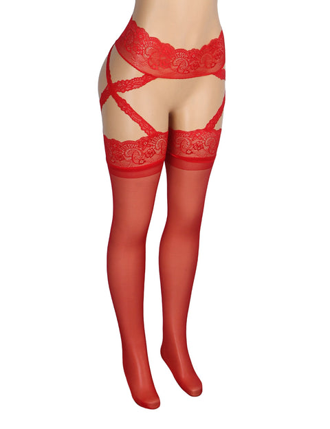 Sexy Stockings Lace Cross One Piece Pantyhose H3639-2 Red One Size