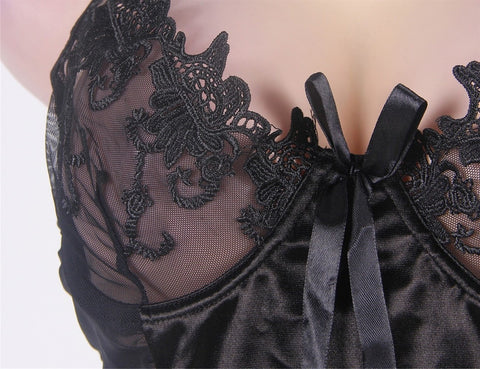 Embroidery Bra Ruffle Croch Back Babydoll Bustier R7429 Black XS/S