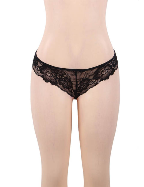 Elegant Backless Fly-away Babydoll & Panty Set R80641-1 Black XL/2XL