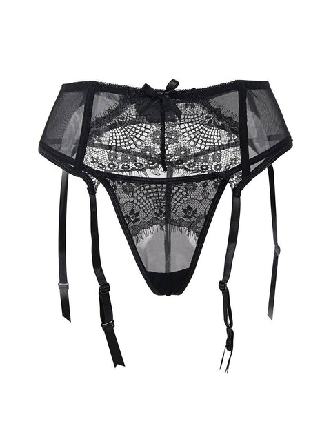 Sexy Transparent Lace Garter & Panty P5123-1 Black 3XL/4XL