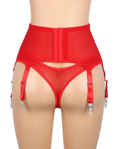 Lace Metal Clips Garter & Panty P5229-3 Red S