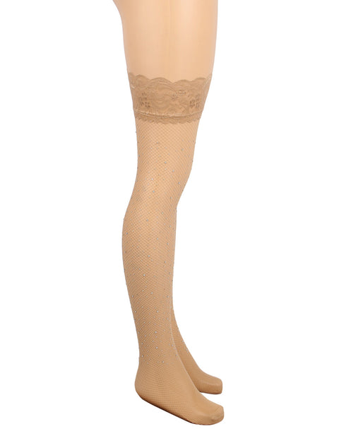 Lace Rhinestone Fishnet Stockings H3570 Nude XS/M