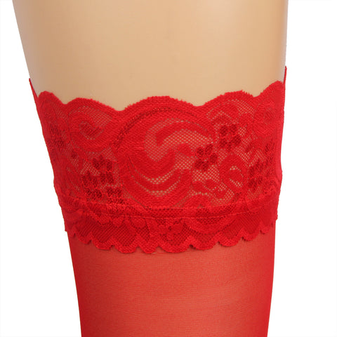 Sexy Lace Stockings With Silicone Straps H2157 Red 3XL/5XL