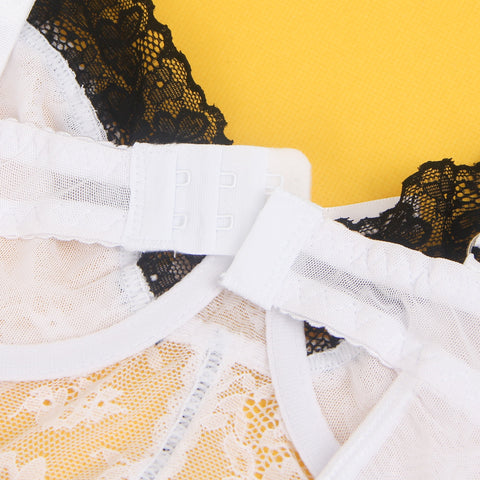 Sexy Lace Ruffled Suspender Nightdress/Chemise & Matching G-String Set R82096-2P White 2XL