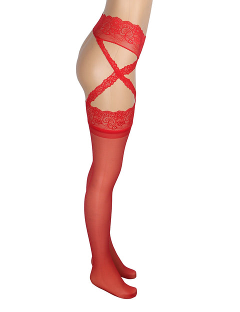 Sexy Stockings Lace Cross One Piece Pantyhose H3639-2 Red One Size