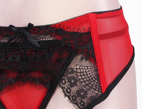 Sexy Transparent Lace Garter & Panty P5123-2 Red XS/S
