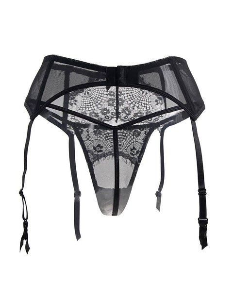 Sexy Transparent Lace Garter & Panty P5123-1 Black 3XL/4XL