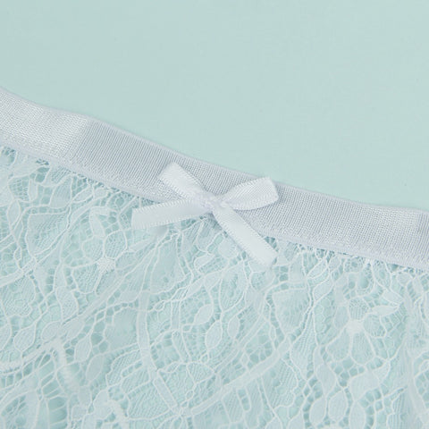 Eyelash Lace High Waist Garter Belt Panty Set P5206-2 White 2XL