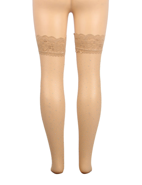 Lace Rhinestone Fishnet Stockings H3570 Nude XS/M