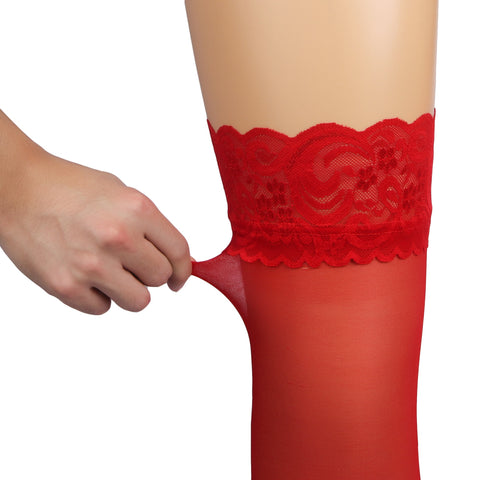 Sexy Lace Stockings With Silicone Straps H2157 Red 3XL/5XL
