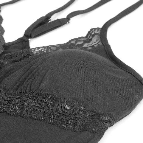 Lace Deep V Neck Suspender Nightdress R81732-1P Black XL