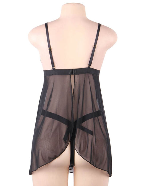 Lace Delicate Embroidery Babydoll/Chemise Set R80926-1 Black XS/S