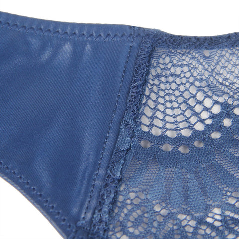 Lace Sexy Stretch High Waist Garter Belt & Panty P5198-3 Blue XS/S