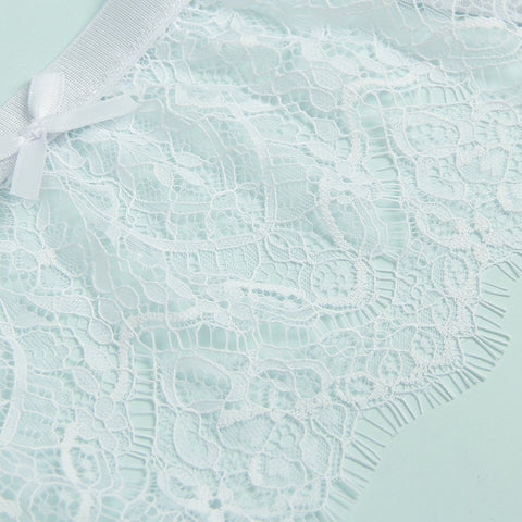 Eyelash Lace High Waist Garter Belt Panty Set P5206-2 White L
