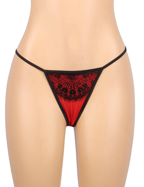 Eyelash Lace Metal Clips Garter & Panty P5255-2 Red S