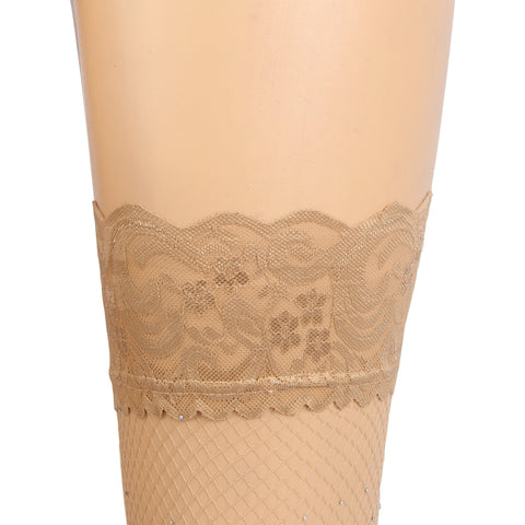 Lace Rhinestone Fishnet Stockings H3570 Nude XS/M