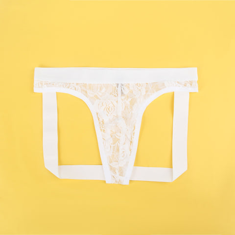 Lace See Through Mens Jockstrap Undie MP307-2 White M