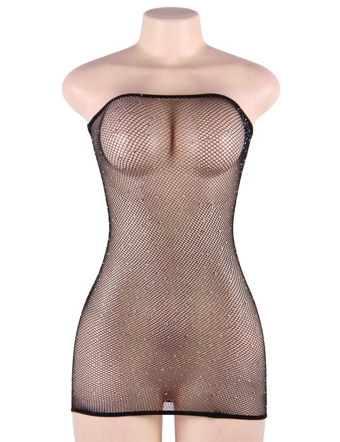 Fishnet Off-the-shoulder Sparkle Bodystocking/Dress H3445-1 Black XS/M