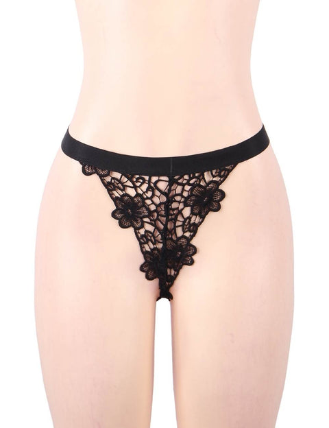 Lace Delicate Embroidery Babydoll/Chemise Set R80926-1 Black XS/S