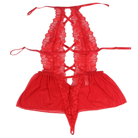 Mesh Halter Backless Floral Patterns Teddy R81101-2 Red XS/S