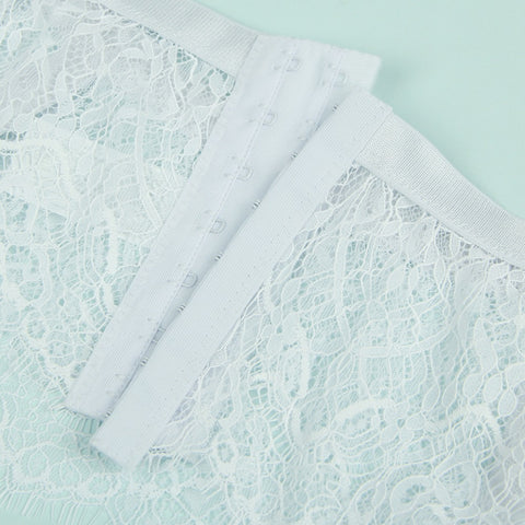 Eyelash Lace High Waist Garter Belt Panty Set P5206-2 White 2XL