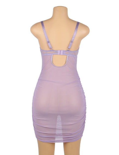 Lace Mesh Sexy Push Up Suspenders Nightdress R81314-2 Purple S