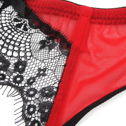 Eyelash Lace Metal Clips Garter & Panty P5255-2 Red S