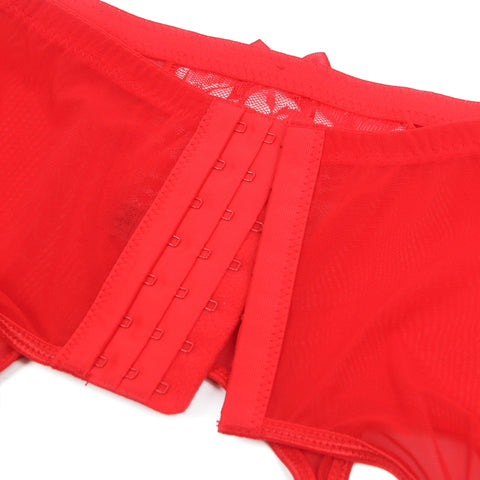 Lace Metal Clips Garter & Panty P5229-3 Red S
