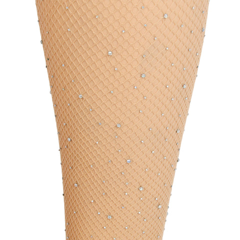 Lace Rhinestone Fishnet Stockings H3570 Nude XS/M