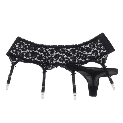 Sexy Lace Metal Clips Garter & Panty P5253-1 Black XS/S