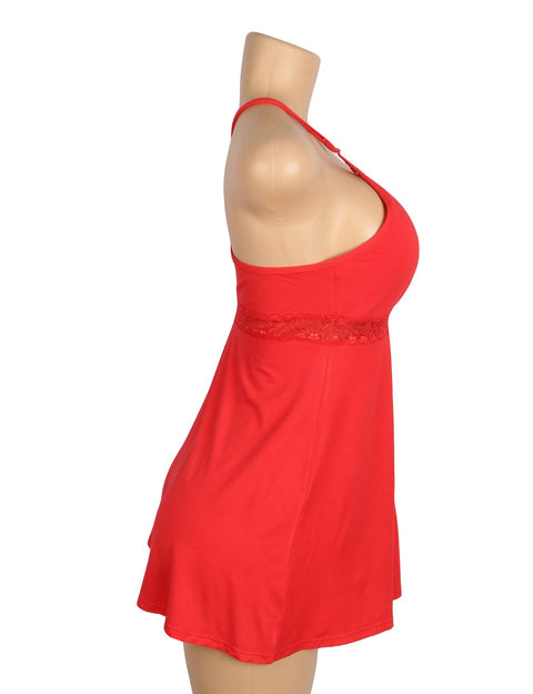Lace Deep V Neck Suspender Nightdress R81732-2P Red XL