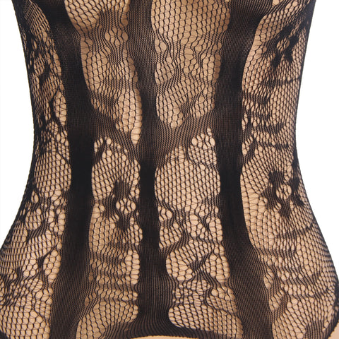 Jacquard Halter Neck Bodystocking H3633-1 Black XS/M