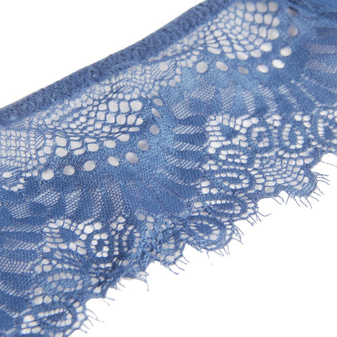 Lace Sexy Stretch High Waist Garter Belt & Panty P5198-3 Blue XS/S
